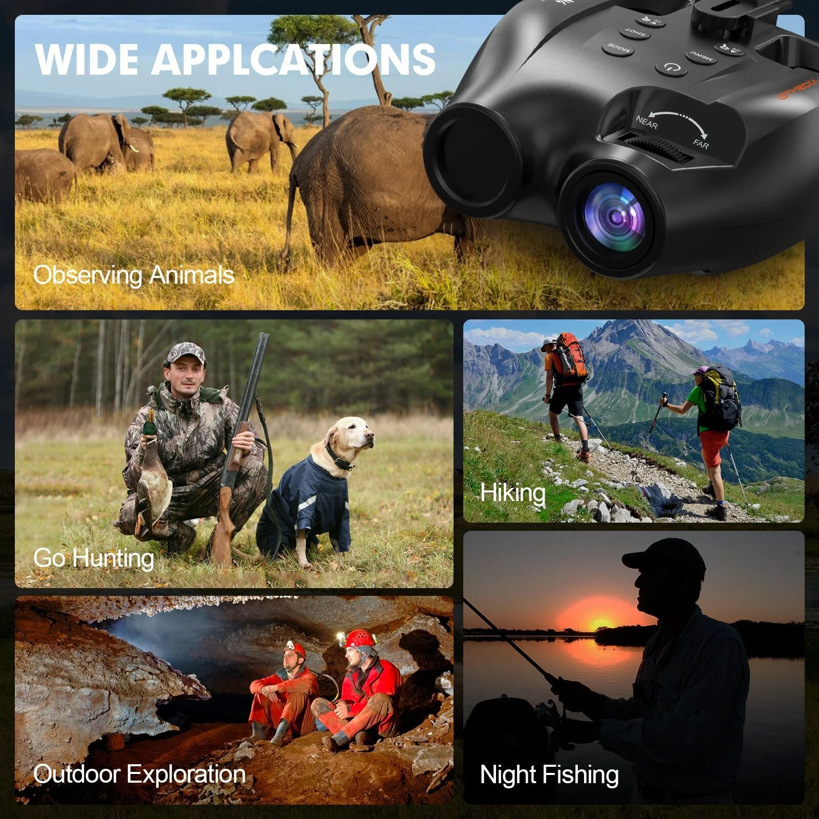 (image for) GTMEDIA N4 Night Vision Binoculars 7 Levels Infrared Light 5X Zoom Photo/Video Playback Head-Mounted Support Ideal for Outdoor Activities and Wildlife Observation